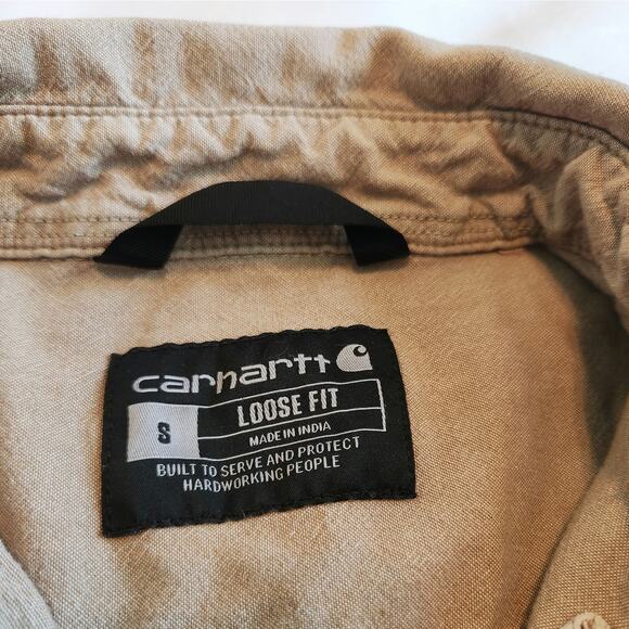 Carhartt S Loose Fit 104369-256 Tan Chambray Work Shirt 100% Cotton Short Sleeve - Picture 7 of 11